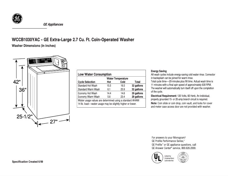 First page image of the manual for WCCB1030YAC