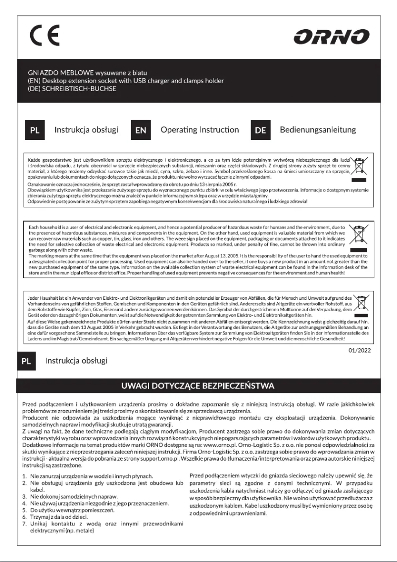 Page 1 of the manual User Manual ORNO OR-AE-1354