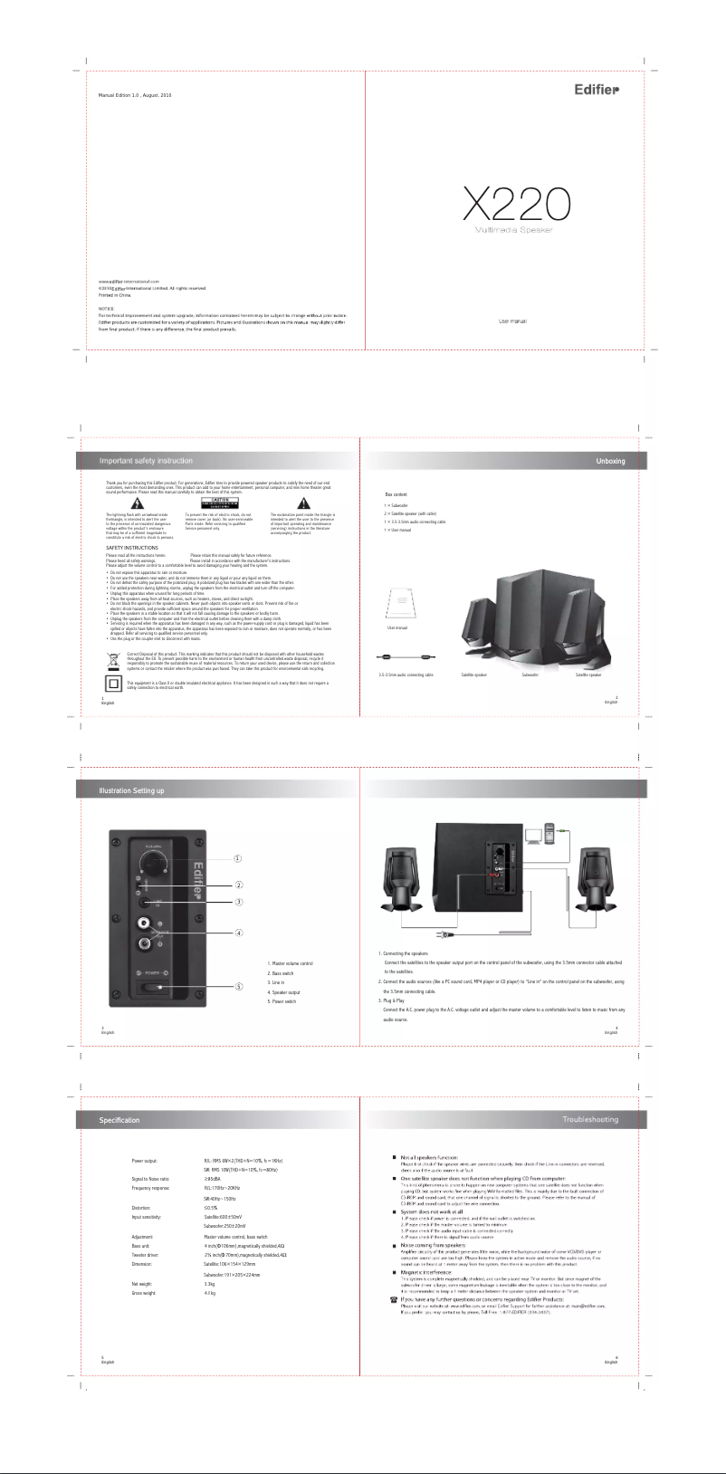 Page 1 of the manual User Manual Edifier X220