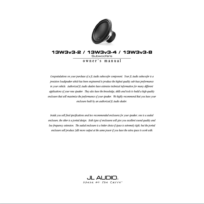 Page 1 of the manual User Manual JL Audio 13W3v3