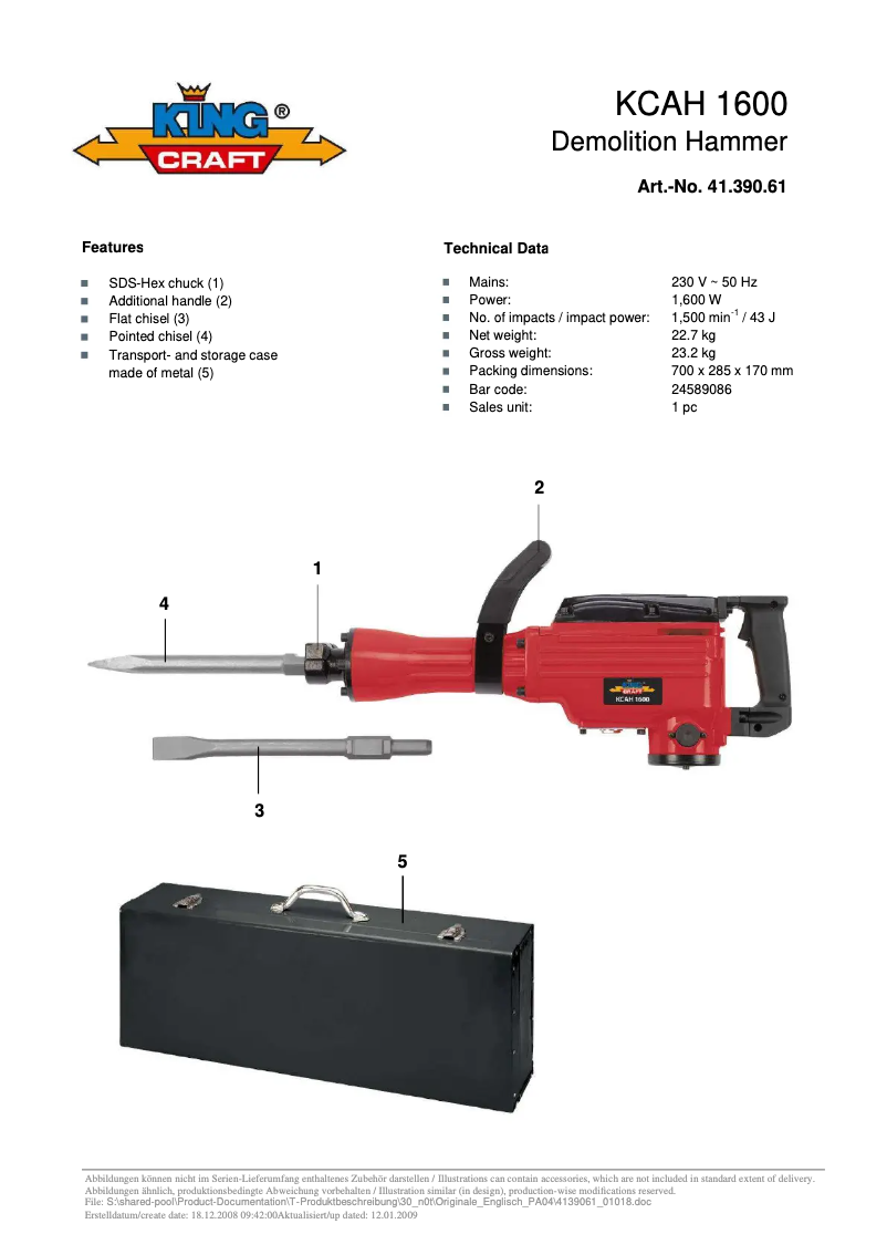 Page 1 of the manual User Manual King Craft KCAH 1600