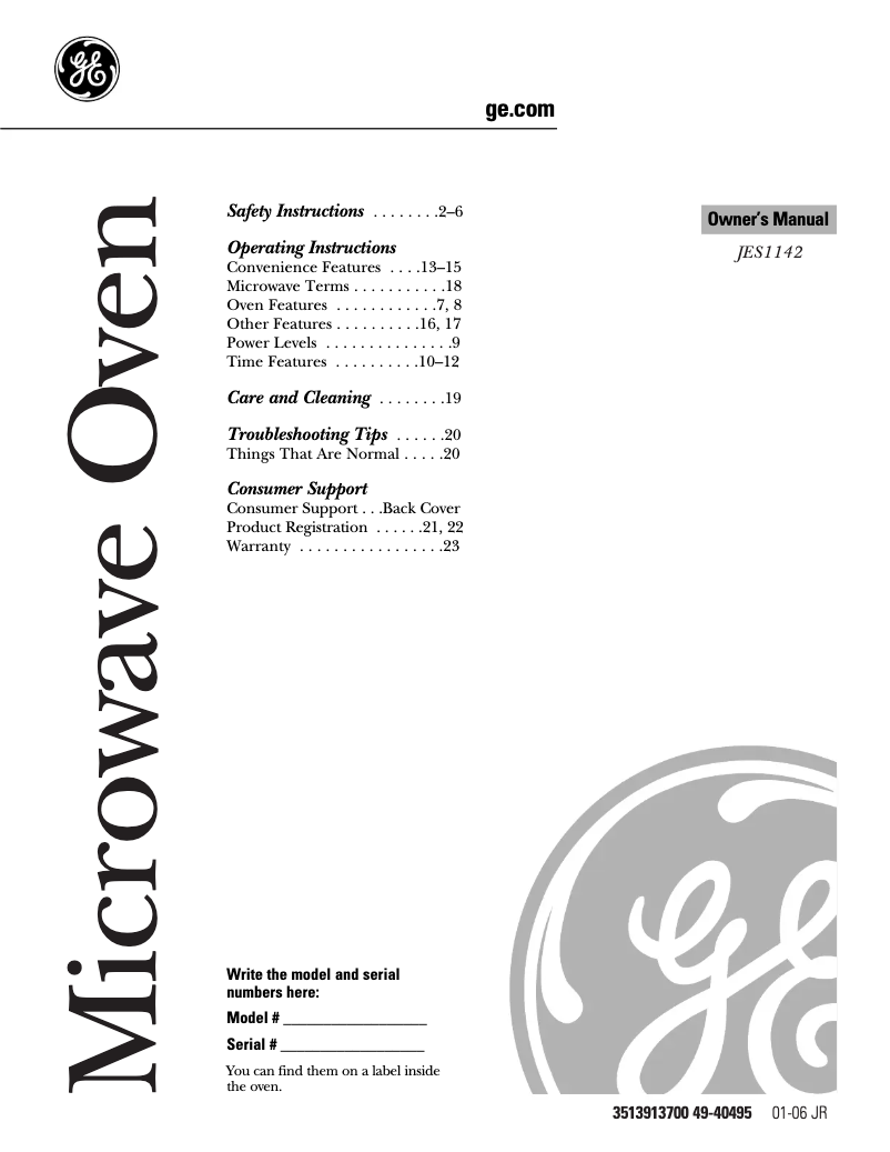 First page image of the manual for JES1142WD