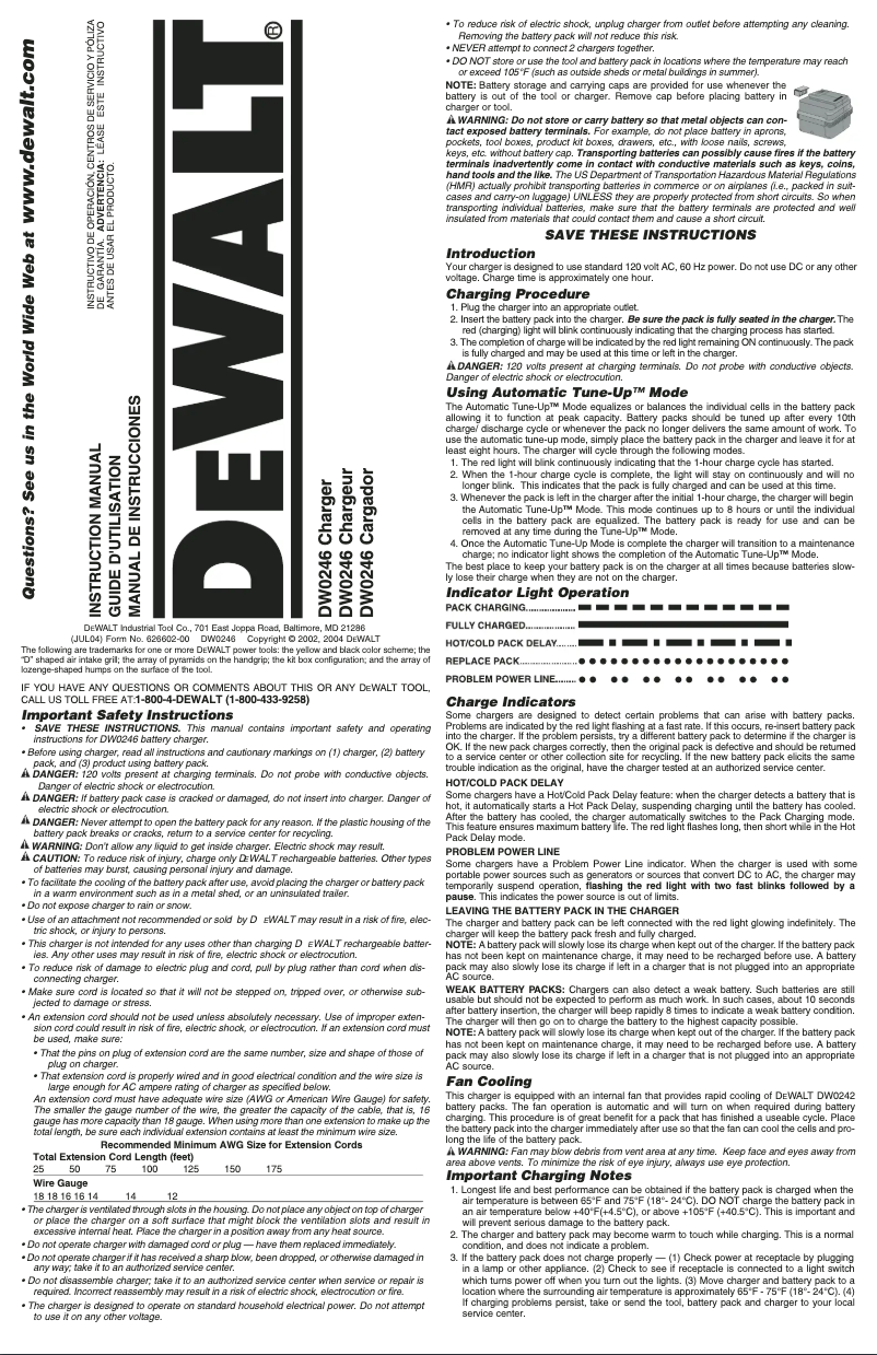 Page 1 of the manual User Manual DeWalt DW0246