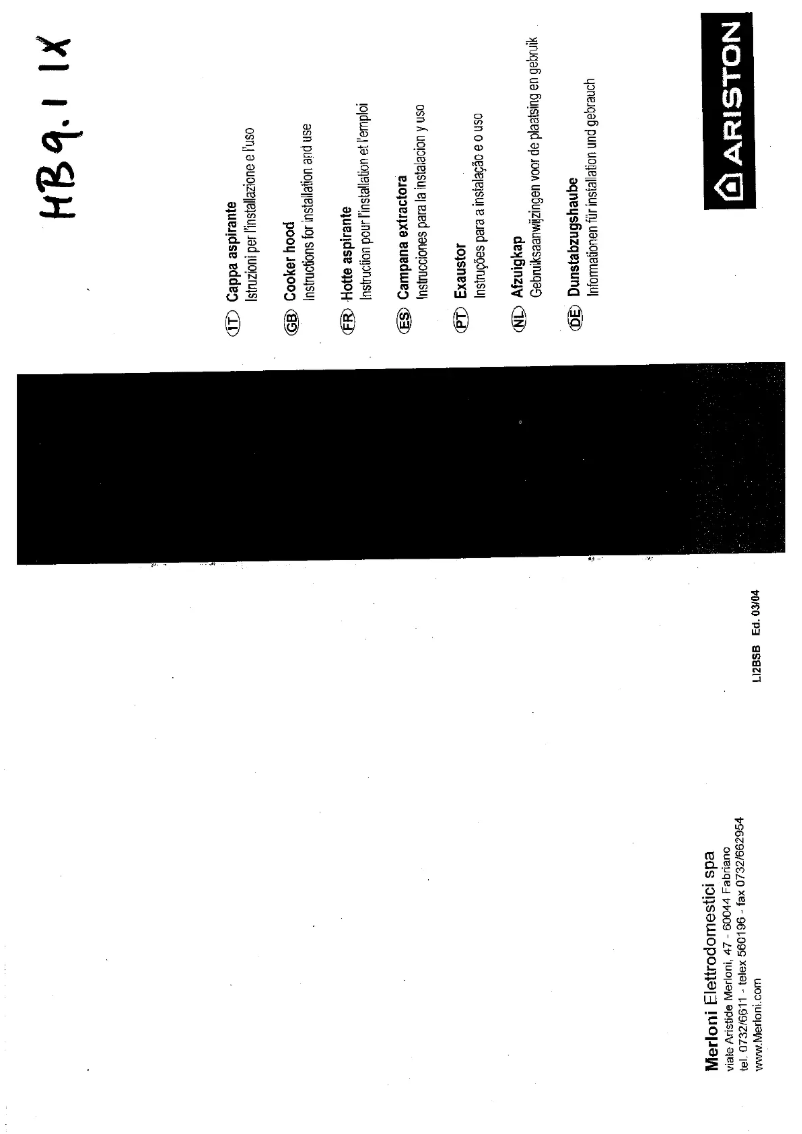 Page 1 of the manual User Manual Ariston Thermo HB 9.1 IX