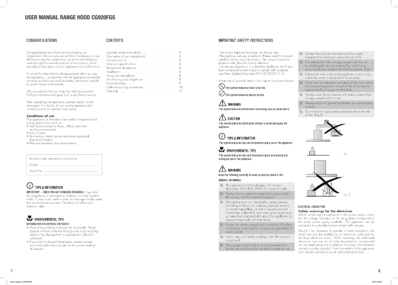 First page image of the manual for CG920FGS