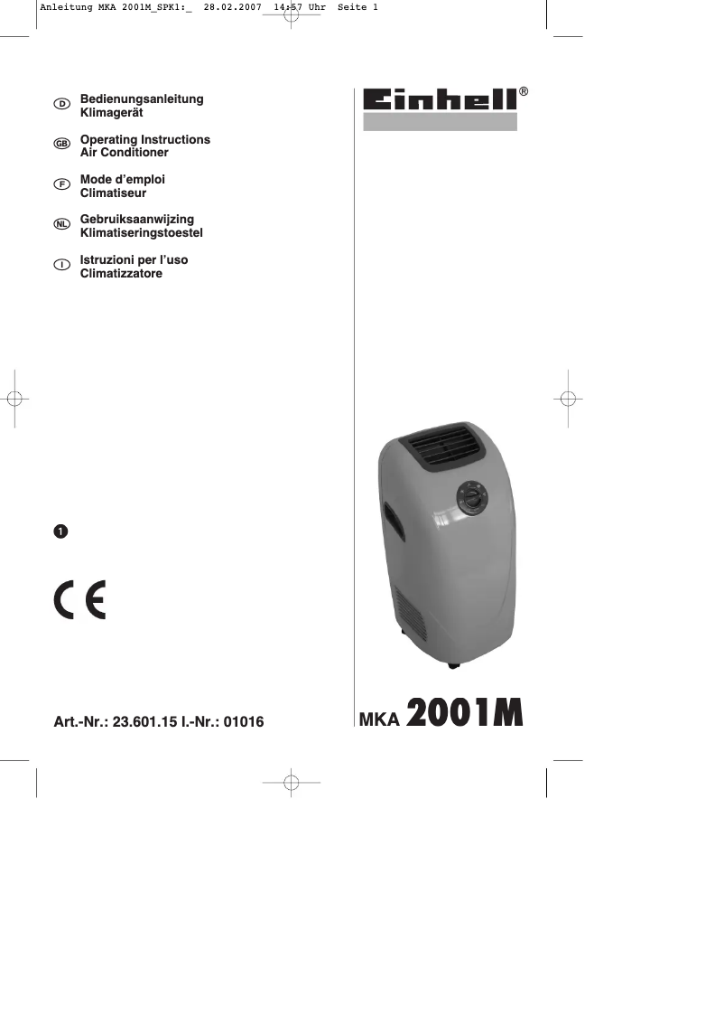 First page image of the manual for MKA 2001M