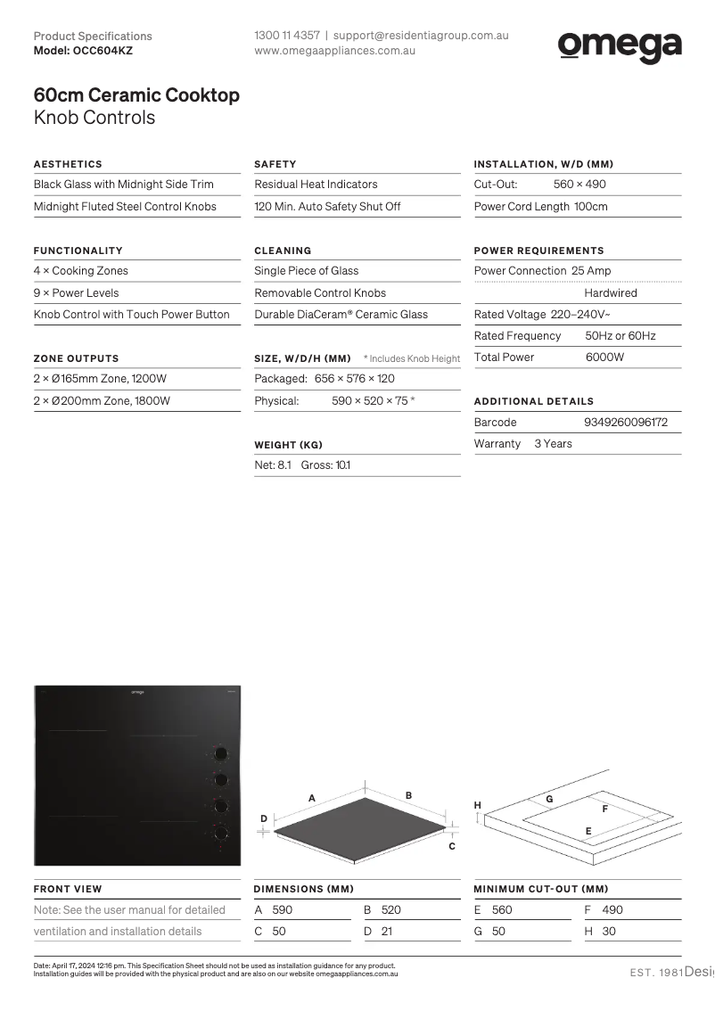 First page image of the manual for OCC604KZ