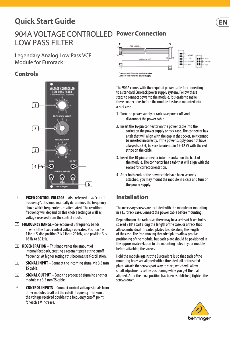 Page 1 of the manual User Manual Behringer 904A