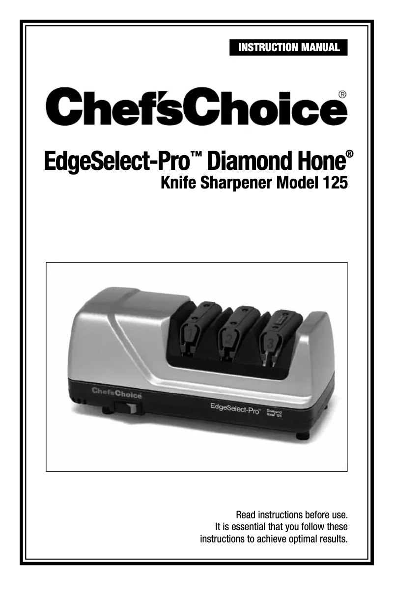 First page image of the manual for EdgeSelect-Pro Diamond Hone 125