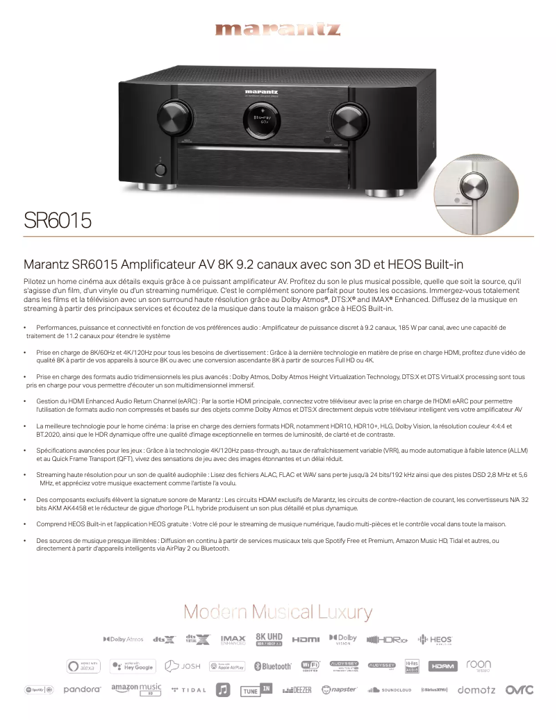Page 1 of the manual Technical Sheet Marantz SR6015