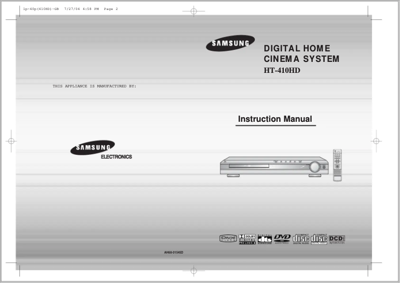 Page 1 of the manual User Manual Samsung HT-410HD