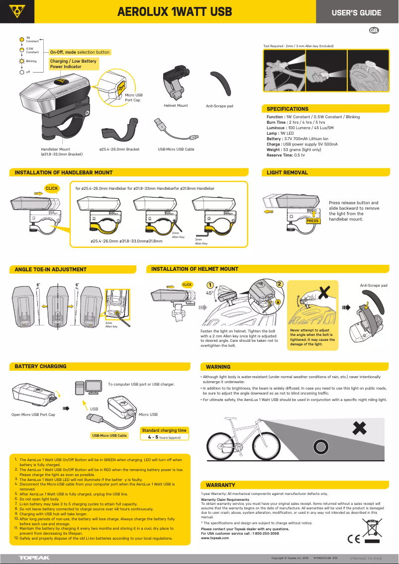 First page image of the manual for AeroLux