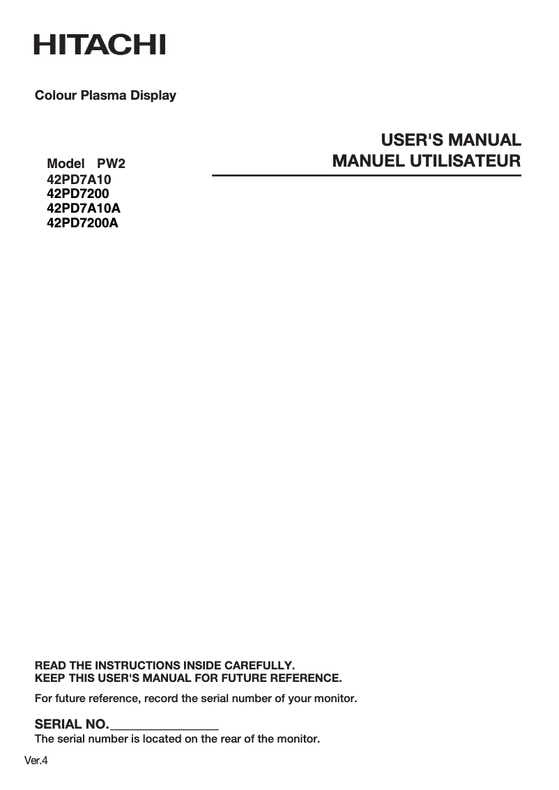 Page 1 of the manual User Manual Hitachi 42PD7200