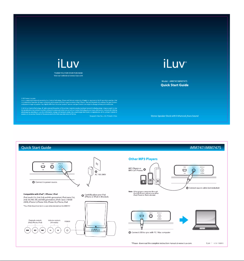 First page image of the manual for iMM747S