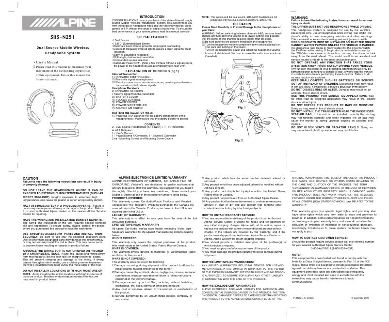Page 1 of the manual User Manual Alpine SHS-N251