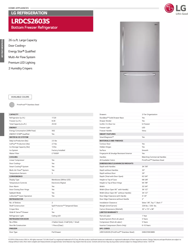 Page 1 of the manual Technical Sheet LG LRDCS2603S