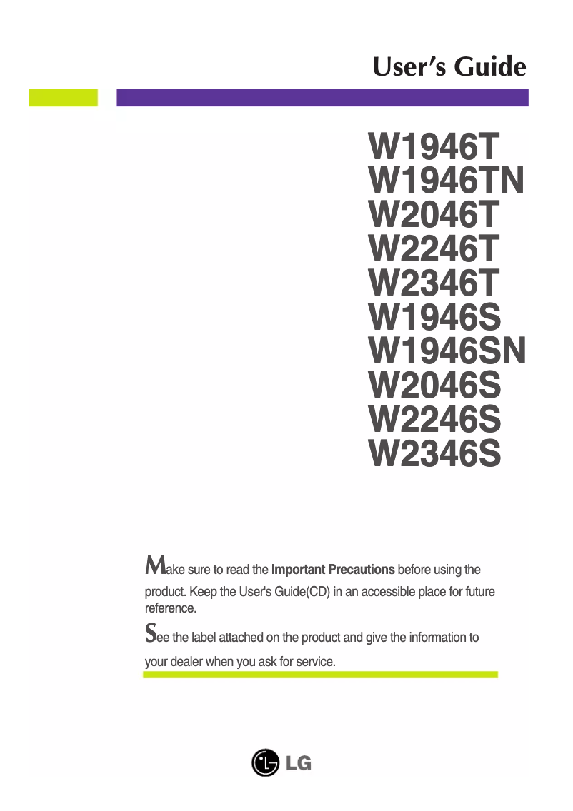 First page image of the manual for W2346S-BF