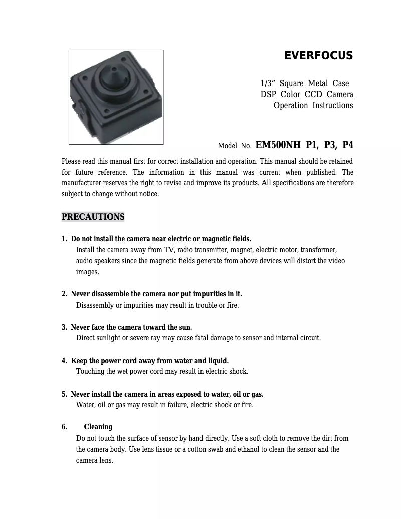 First page image of the manual for EM500NHP1