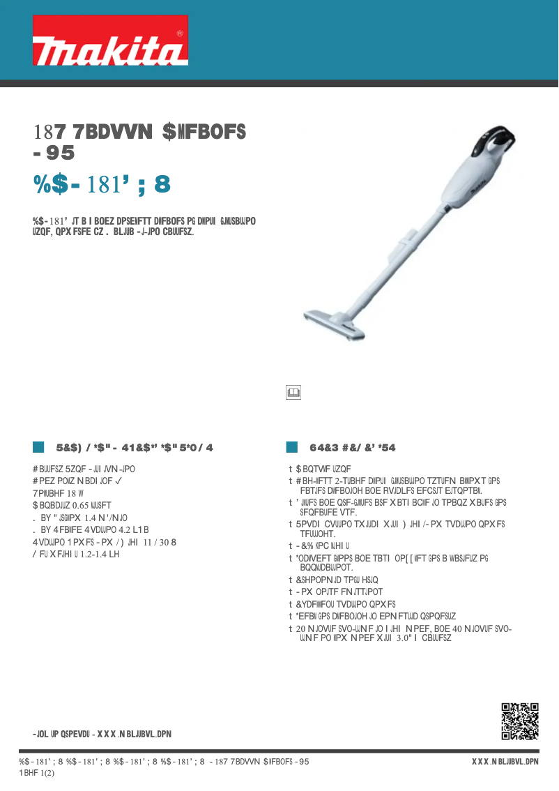 Page 1 of the manual Technical Sheet Makita DCL181FZW