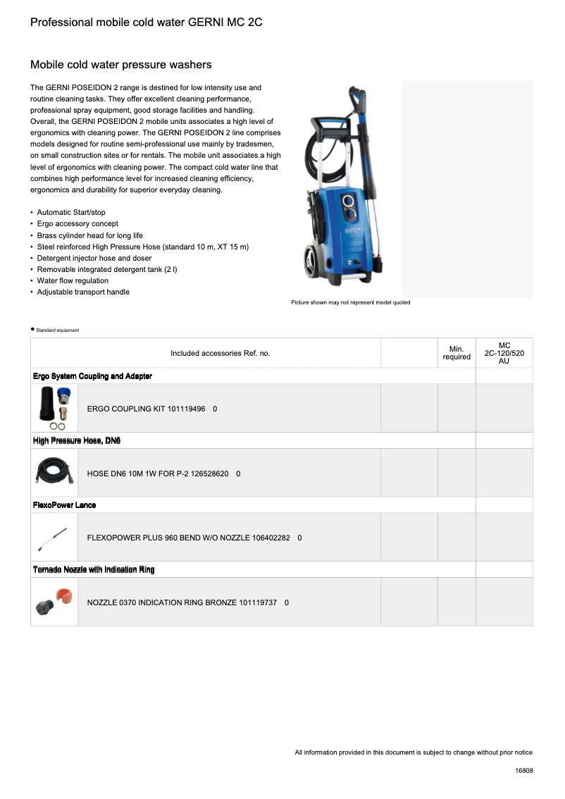 Page 1 of the manual Technical Sheet Nilfisk GERNI POSEIDON 2