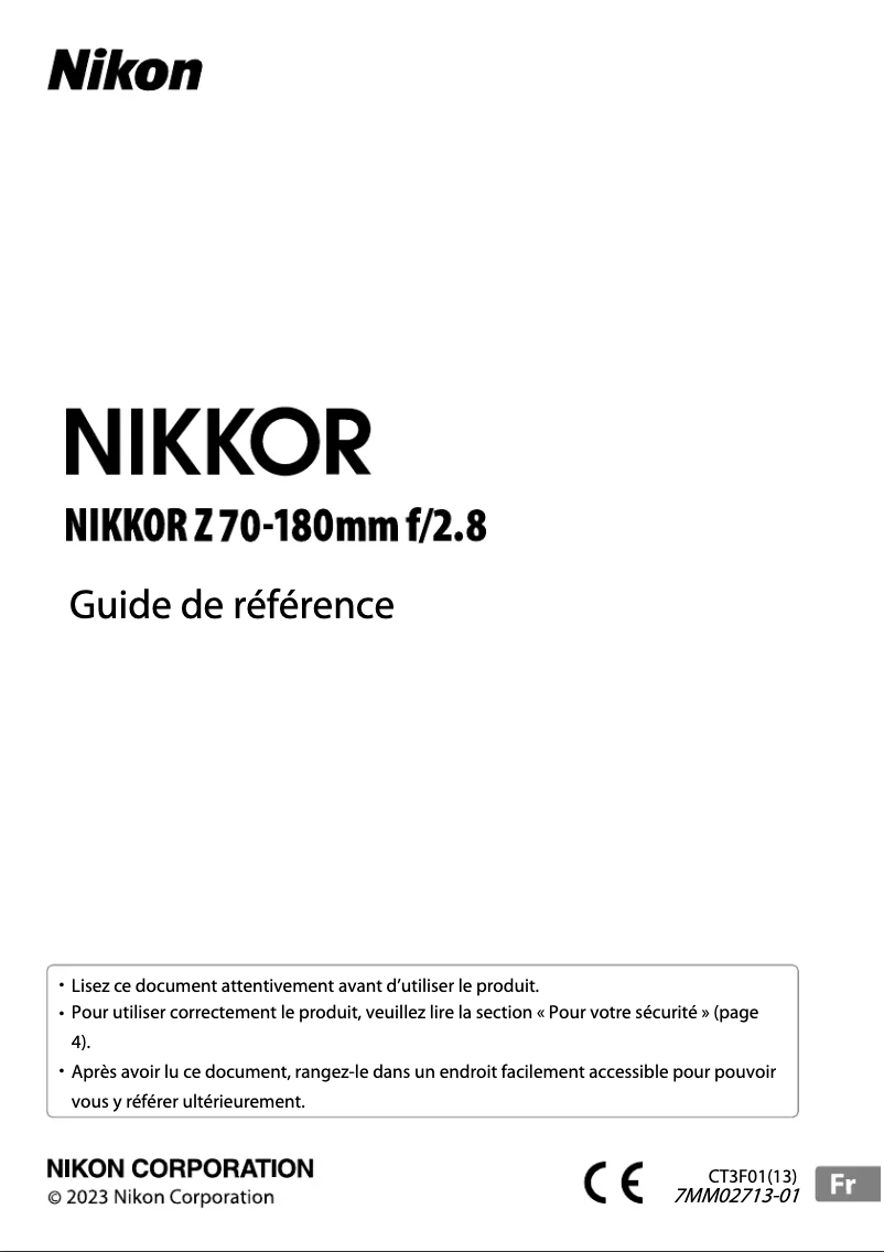 First page image of the manual for NIKKOR Z 70-180mm f/2.8