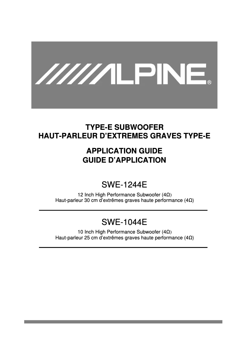 Page 1 of the manual User Manual Alpine SWE-1044E