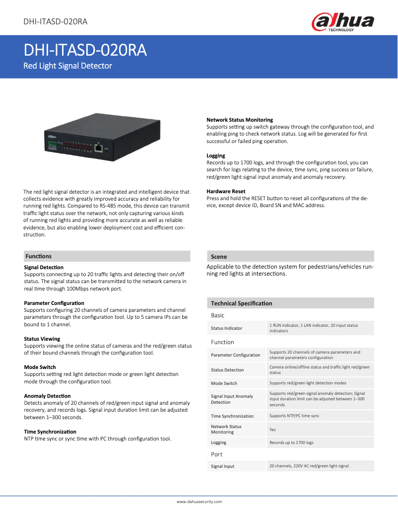 Page 1 of the manual Technical Sheet Dahua Technology ITASD-020RA