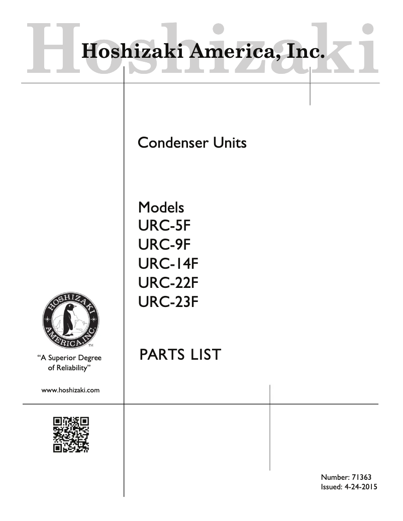 Page 1 of the manual User Manual Hoshizaki URC-9F