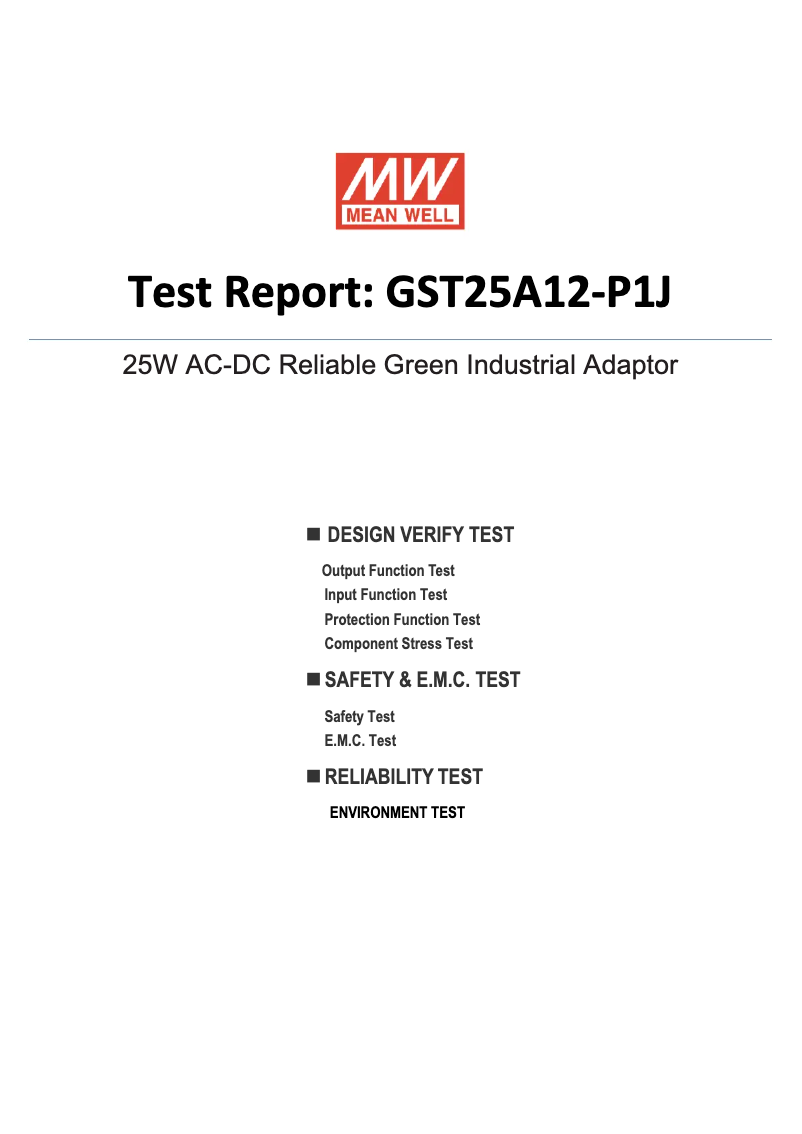 Page 1 of the manual Technical Sheet Mean Well GST25A12-P1J