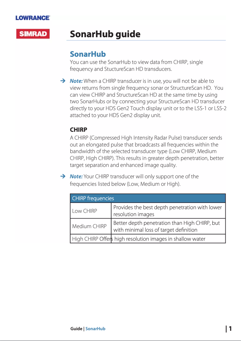 Page 1 of the manual User Manual Lowrance SonarHub