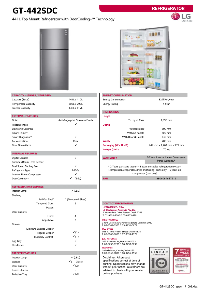 Page 1 of the manual Technical Sheet LG GT-442SDC