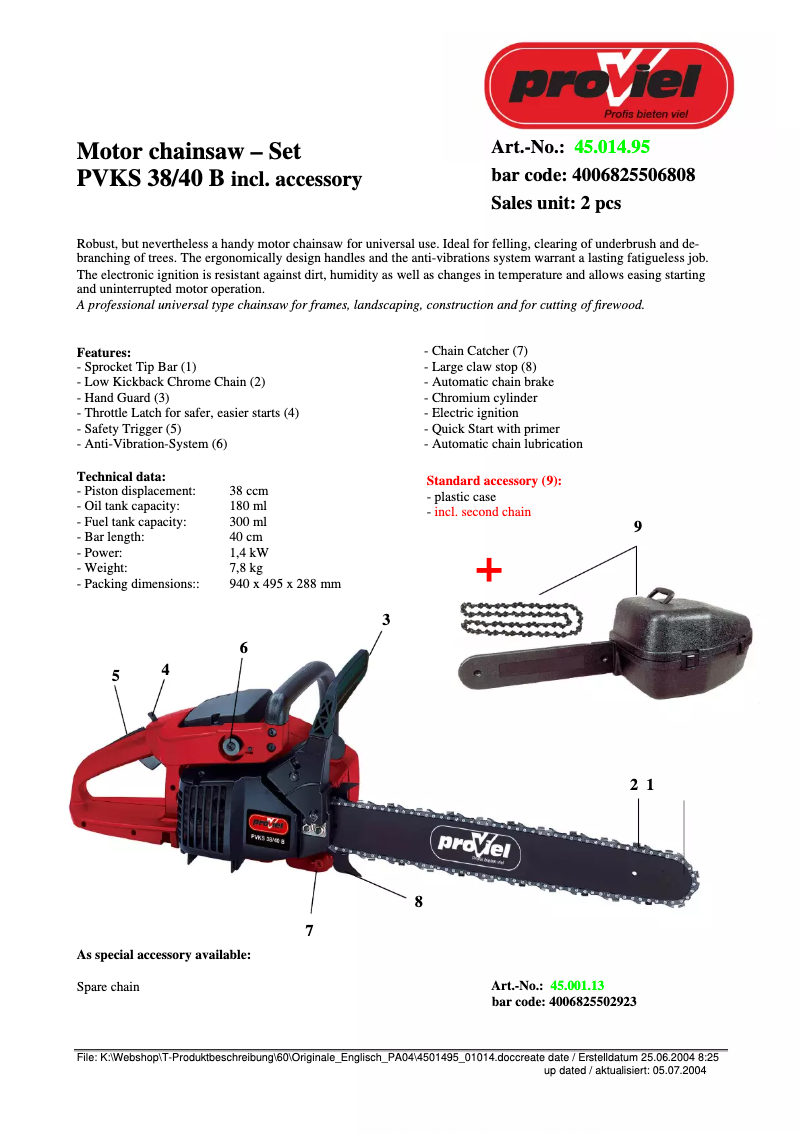 First page image of the manual for PVKS 38/40 B