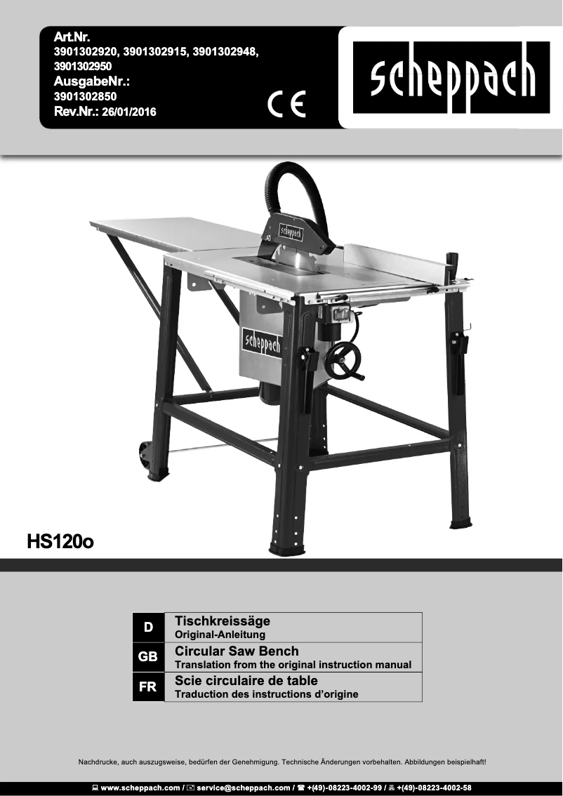 Page 1 of the manual User Manual Scheppach HS120o