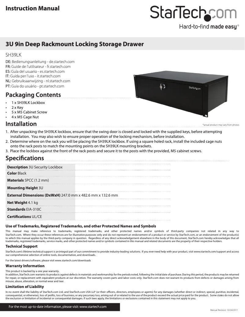 First page image of the manual for SH39LK