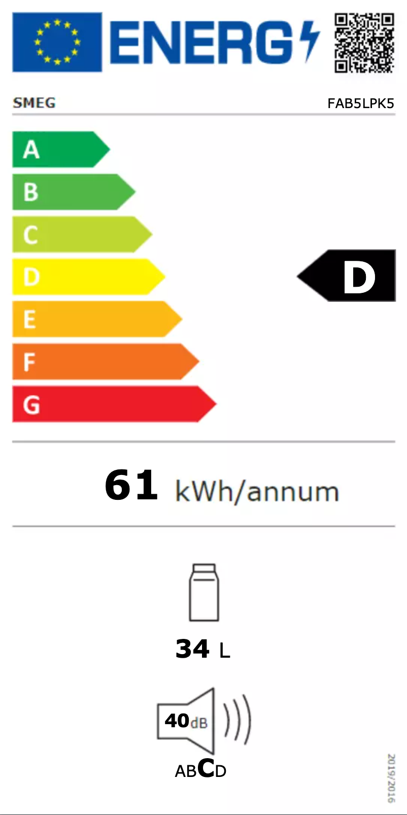 Page 1 of the manual Energy Label Smeg FAB5LPK5