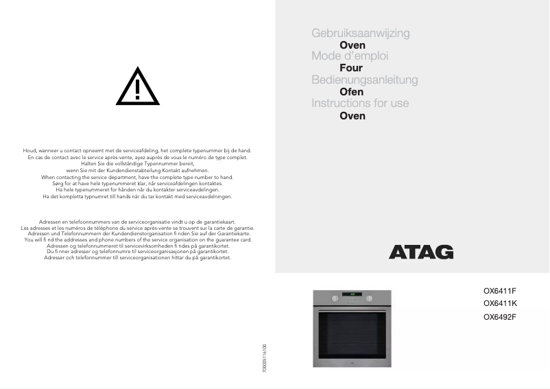 Page 1 of the manual User Manual Atag OX6492F