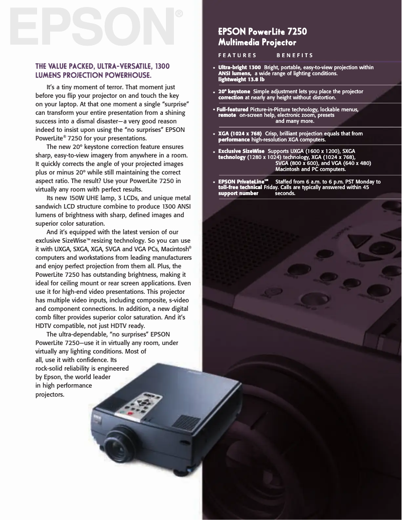 First page image of the manual for PowerLite 7250