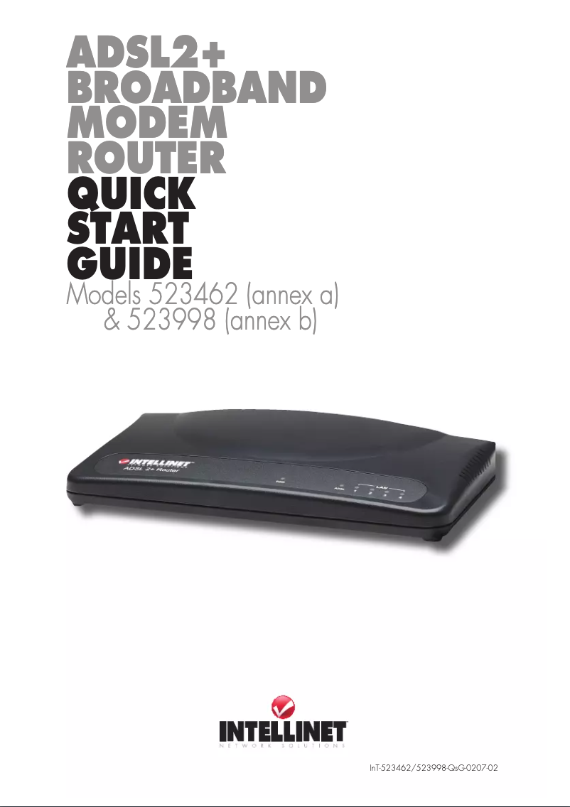 Page 1 of the manual User Manual Intellinet ADSL2+ Broadband Modem Router 523462