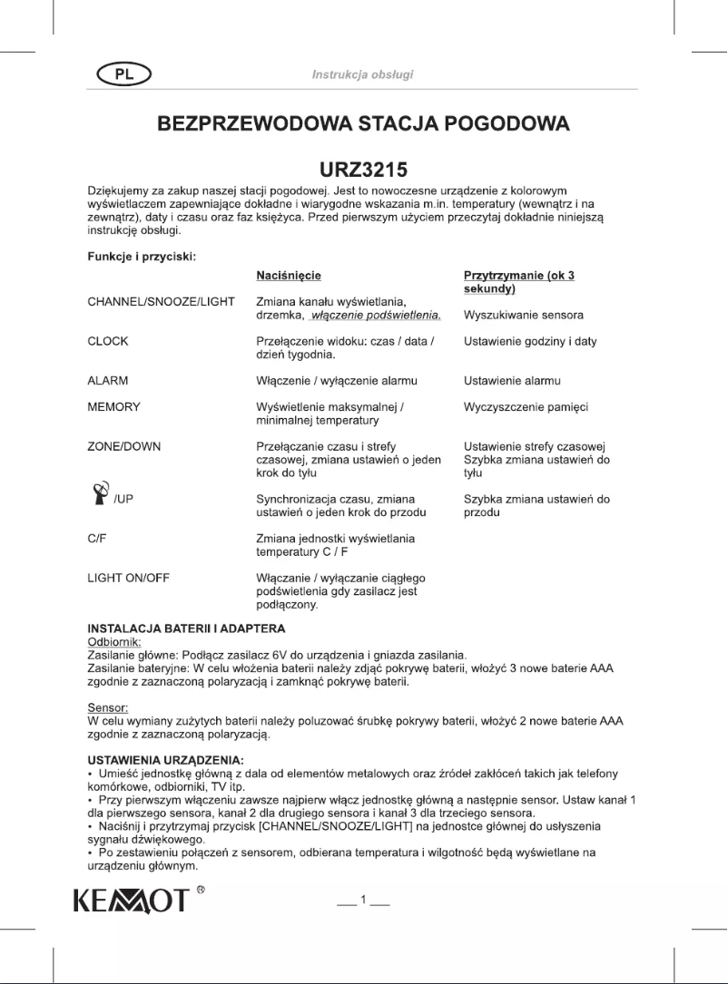 Page 1 of the manual User Manual Kemot URZ3215