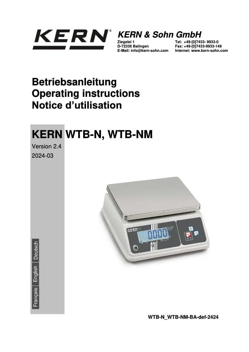 Page 1 of the manual User Manual Kern WTB 30K-3N