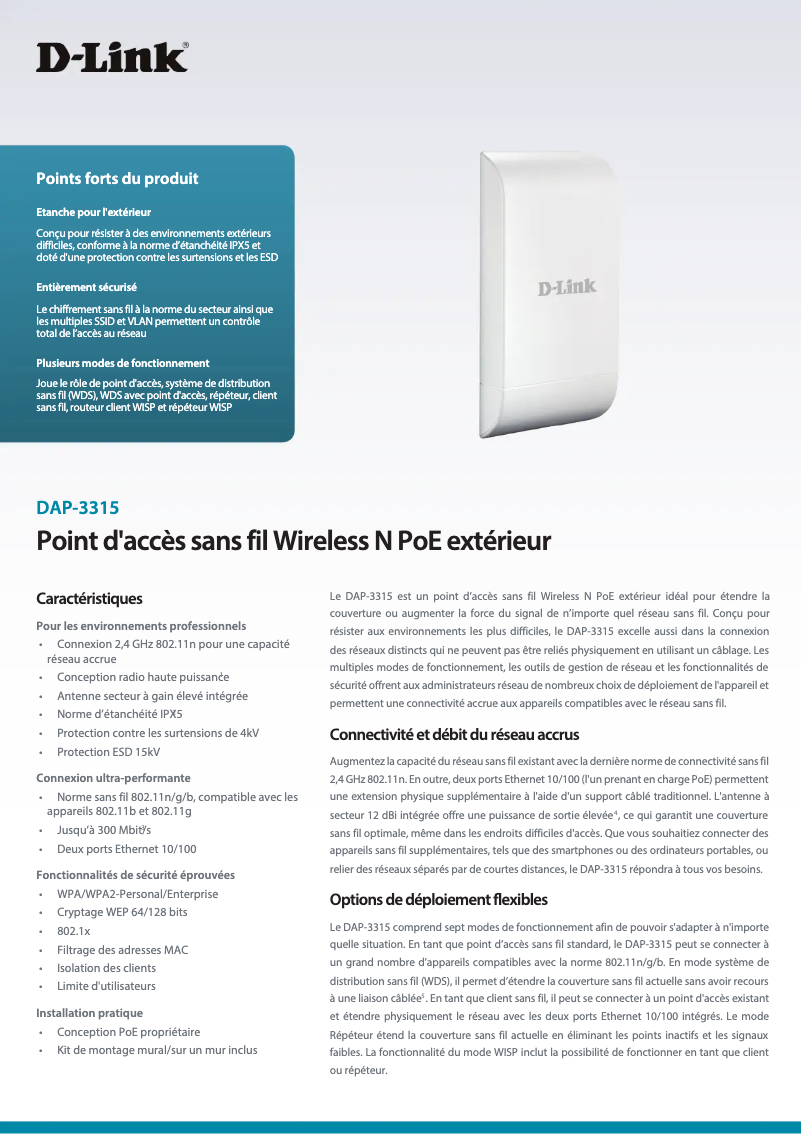 First page image of the manual for DAP-3315 WLAN