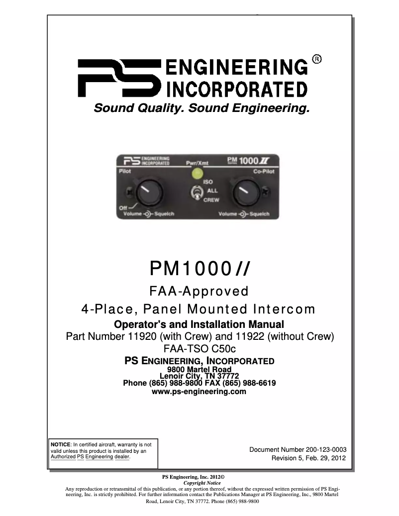 First page image of the manual for PM1000II