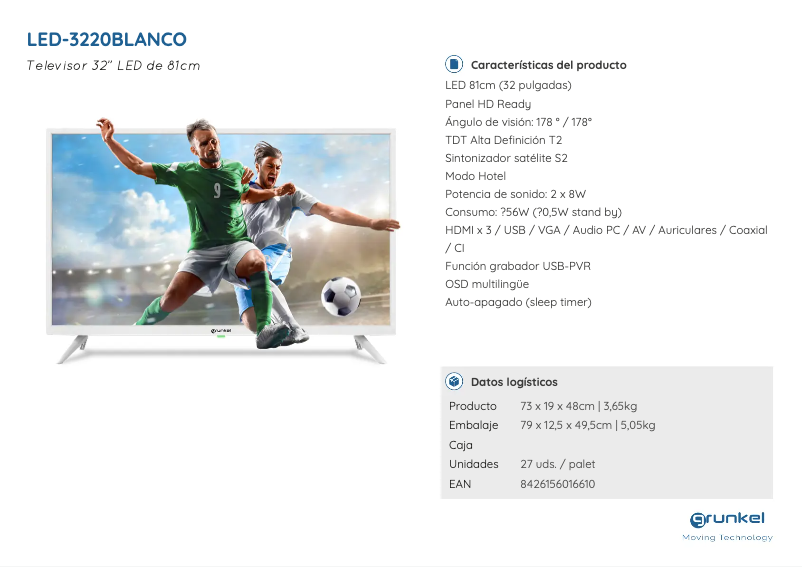 First page image of the manual for LED-3220BLANCO