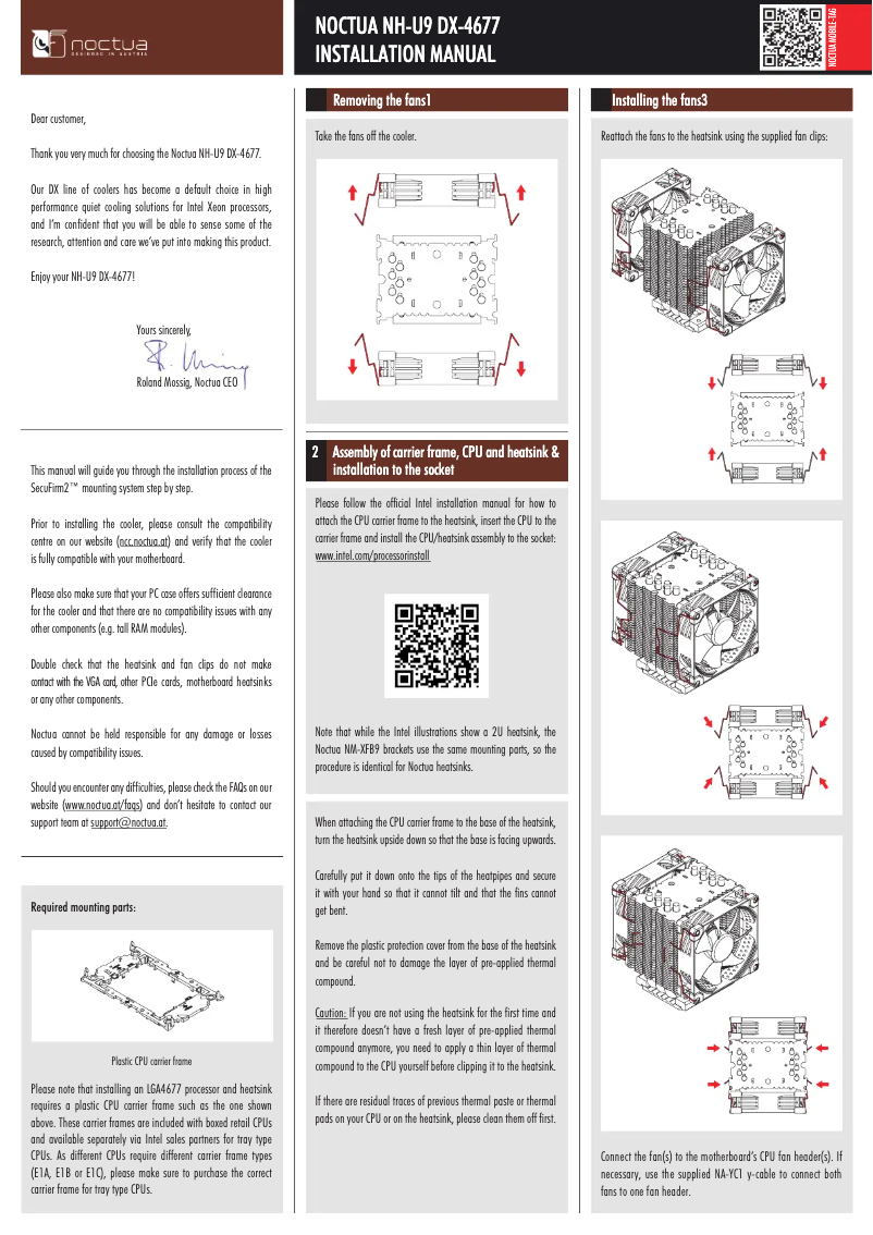 Page 1 de la notice Manuel utilisateur Noctua NH-U9 DX-4677