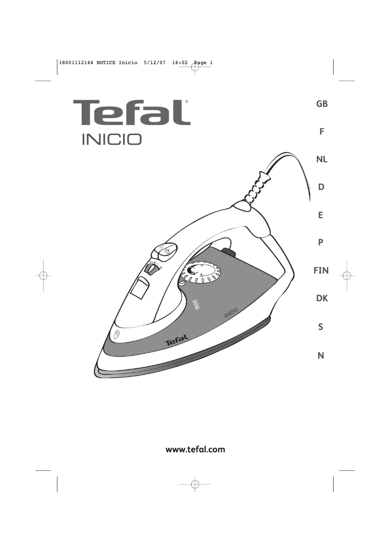 Page 1 of the manual User Manual Tefal Inicio FV1114E1