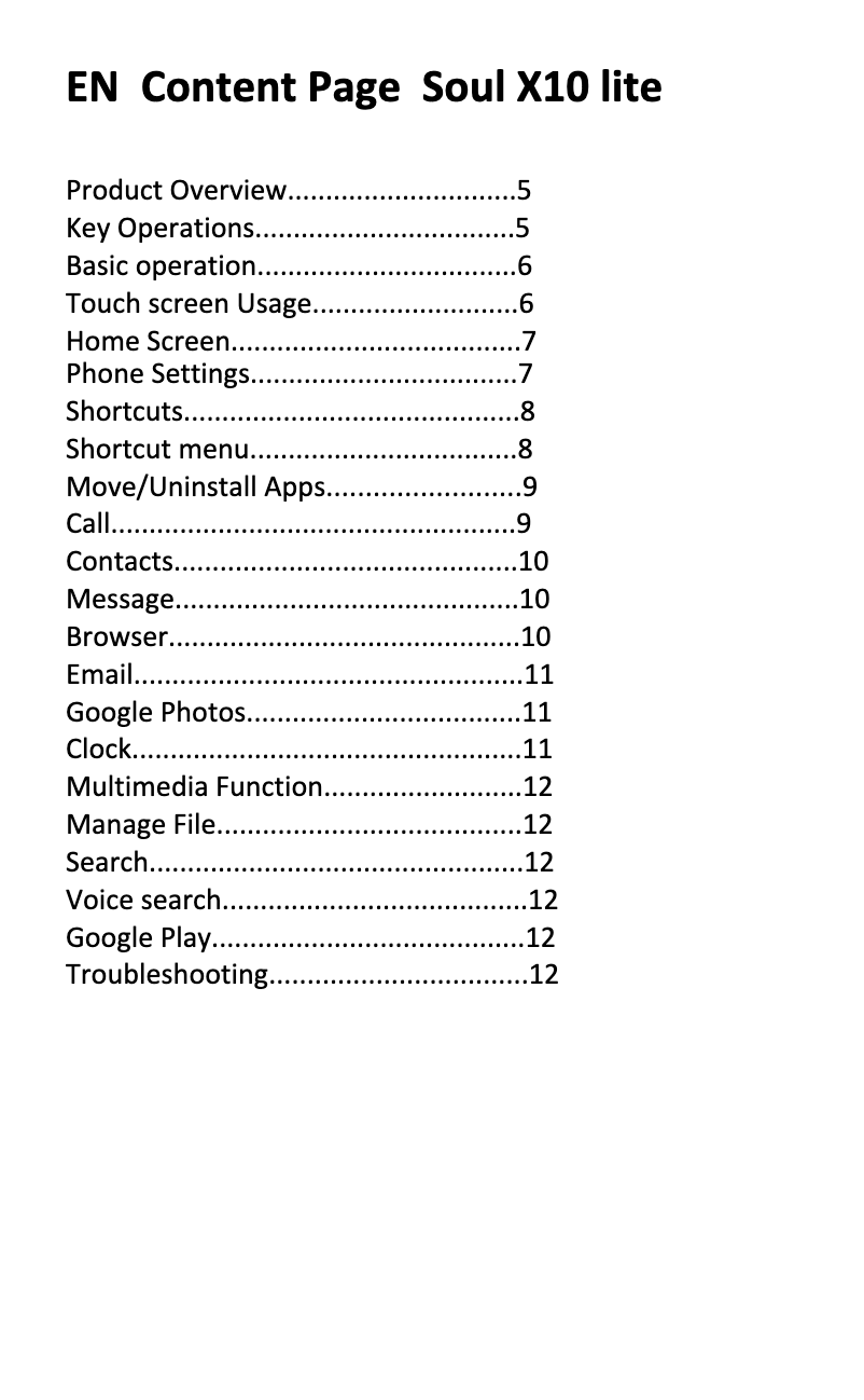 First page image of the manual for Soul X10 Lite