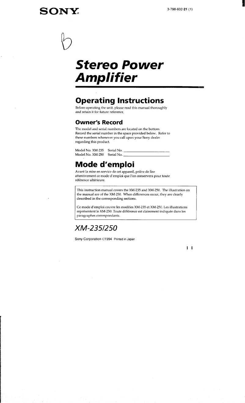 Page 1 of the manual User Manual Sony XM-235