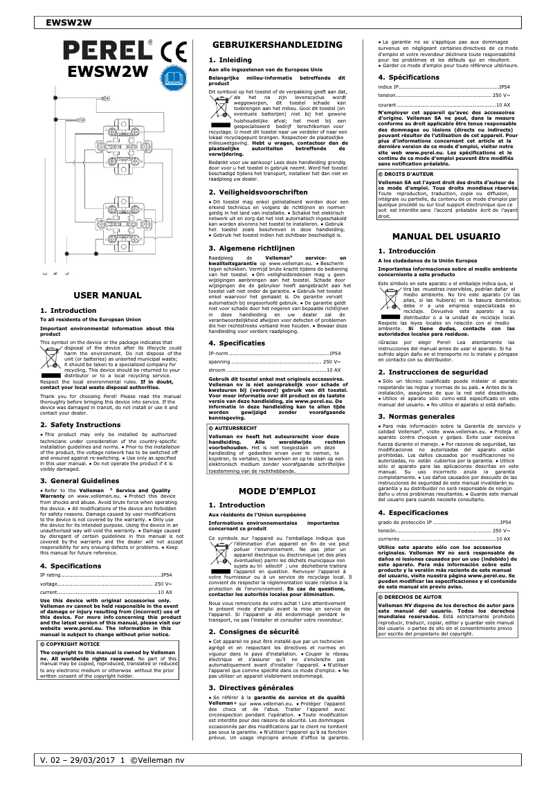First page image of the manual for EWSW2W