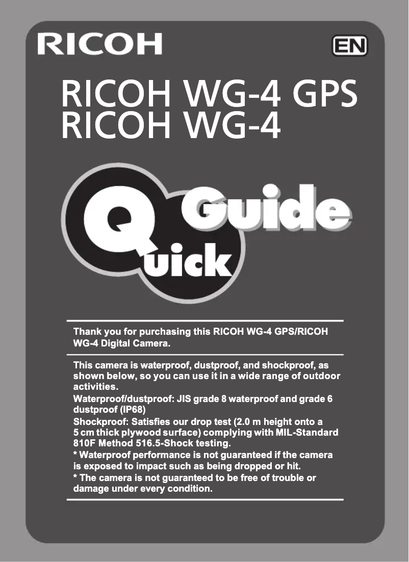 Page 1 of the manual Quick Start Guide Ricoh WG-5 GPS