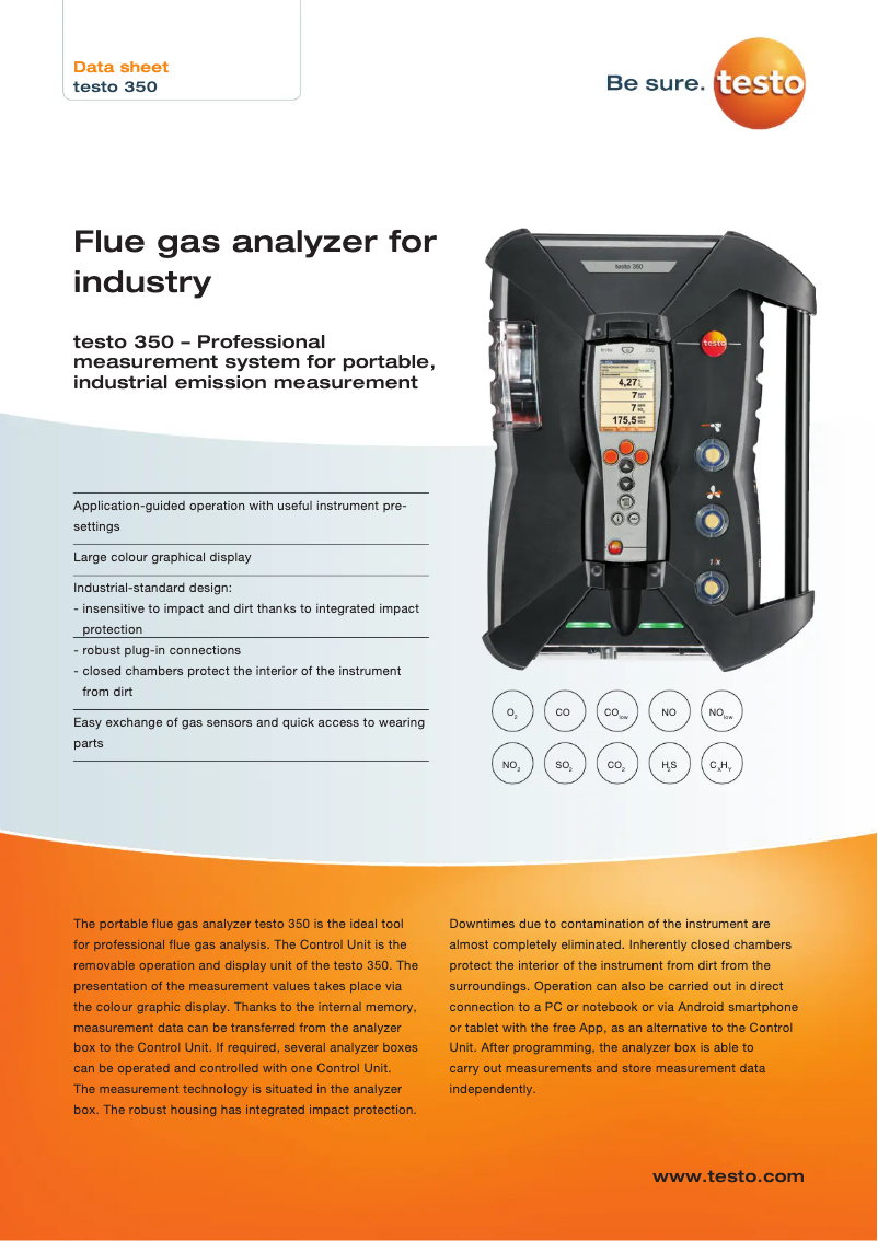 Page 1 of the manual Technical Sheet Testo 350